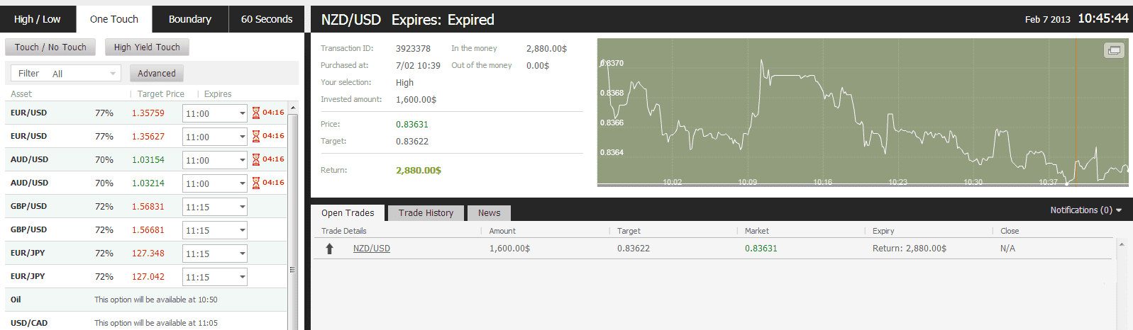 Successful Trade on Feb 7, 2013 nzdusd